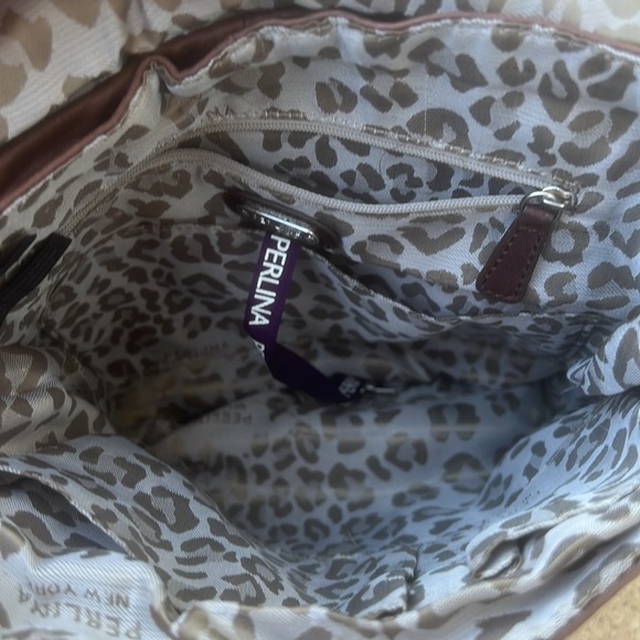 PERLINA New York Brown Distressed Leather Crossbody Purse - Picture 6 of 9